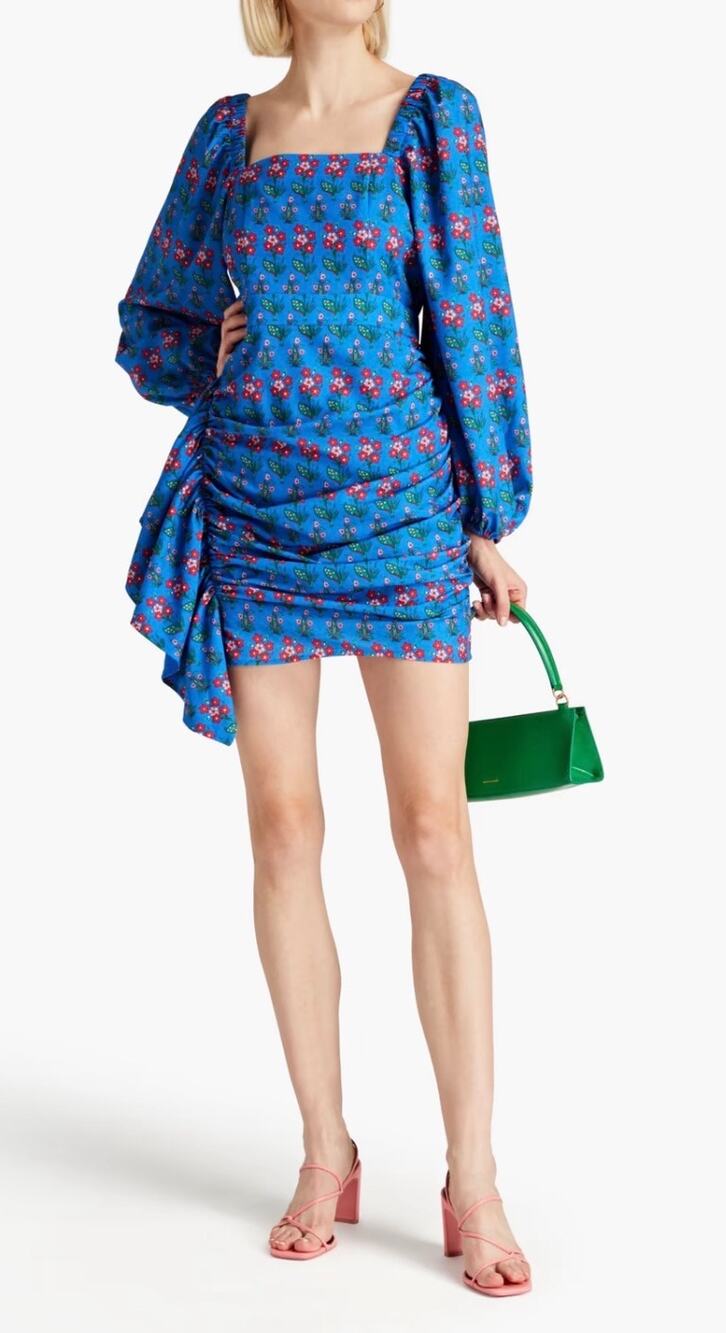 Rhode Mini Dress Mina Draped Blue "Love Song" Floral Print New size XS